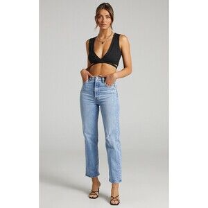 Levis Premium Womens Ribcage Straight Ankle Denim Jeans Light Blue Baggy New
